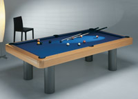 Billardtisch LIGA 8 Pool, Buche hochglänzend, massive Rundfüße grau lasiert mit Holz-Ecken (Sonderausstattung)